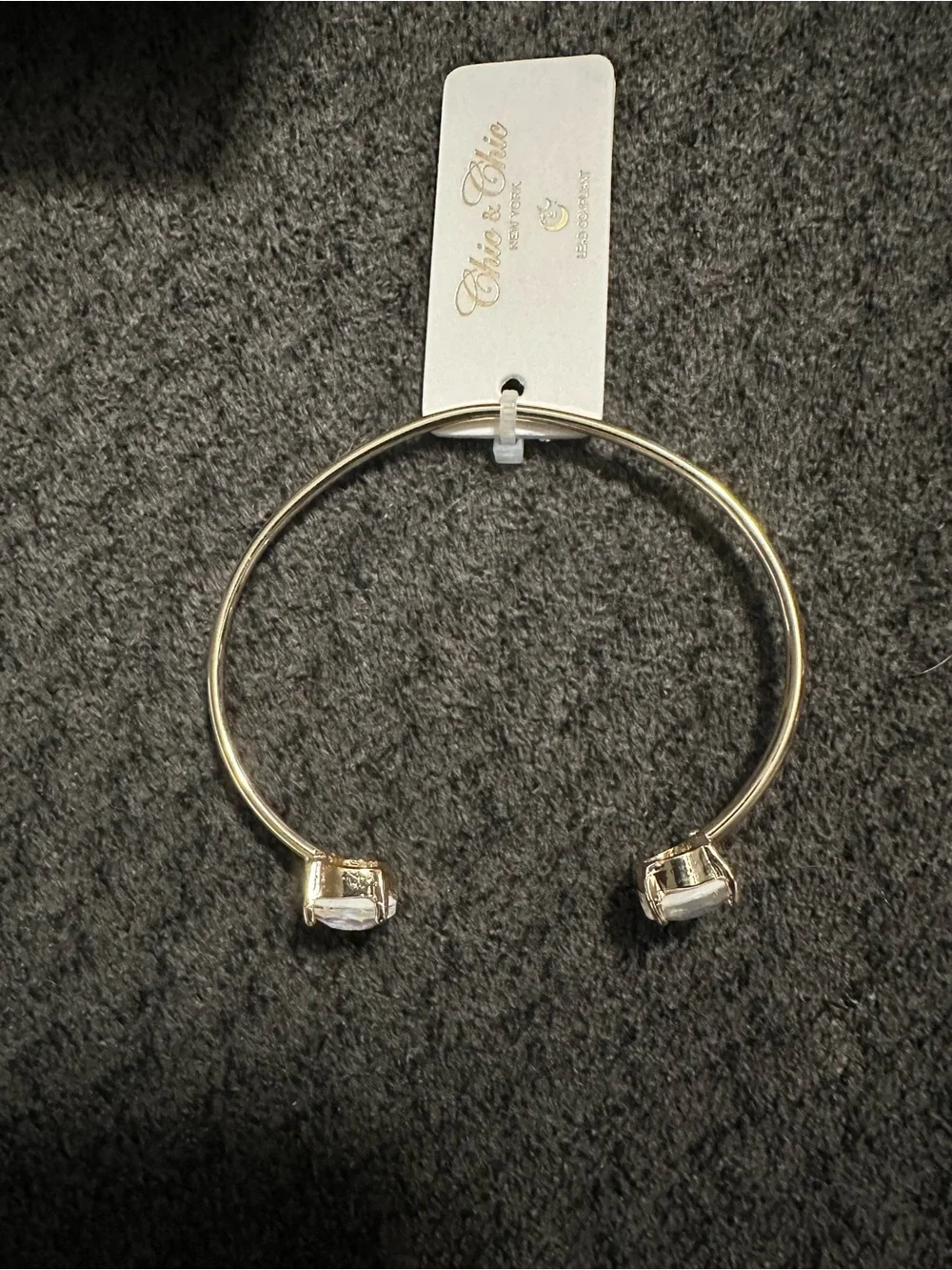 Gold Open Cuff adjustable Bracelet with Opal Stone Ends
